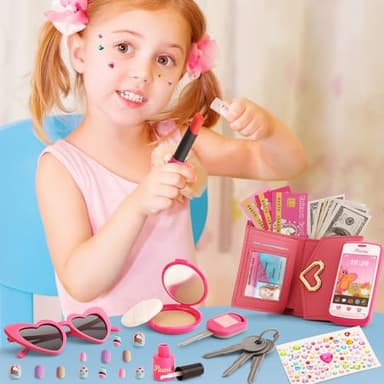 Toddler Purse for Little Girls 3-5 with Pretend Makeup Kit | Unicorn Kids Purse Accessories Play Fake Make up Set | Birthday Gifts for 4-6 Year Old Princess Toys - Image 2