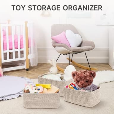 Maxuni 3-Pack Small Storage Baskets for Organizing | Woven Shelf Toy Basket | Rope Baskets for Gifts Empty | Closet Organizer Bins with Handles | Cube Decorative Box | 11.8×7.8×5.1” | Mixed brown - Image 7