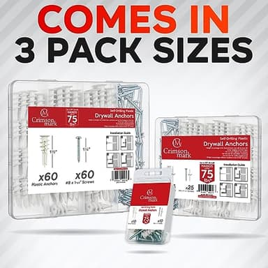 CrimsonMark 120Pcs #8 Self Drilling Drywall Anchors and Screws kit #8 x 1-1/4”- Superb Wall Anchors for Drywall, Holds Upto 75lbs – No Drill Hole Required with These Dry Wall Screws and Anchors - Image 7