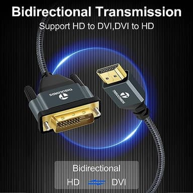 Thsucords 4K HDMI to DVI Cable 6.6FT, Gold-Plated & Braided DVI to HDMI Adapter Cable Bi-Directional for Projector, Laptop, TV, PC, DVD Player - Image 2