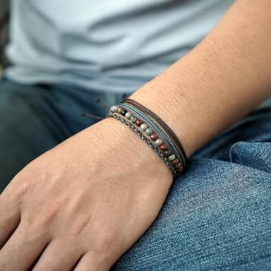 Handmade Natural Stone Beaded Healing Bracelet Gift for Men Adjustable Rope String Bracelet - Image 3