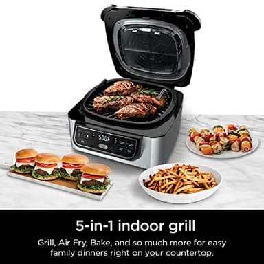 Ninja | Indoor Grill | Foodi | 5-in-1 (Grill, Air Fry, Roast, Bake, and Dehydrate | Fits up to 3lb Roast | Smoke Control System and Dishwasher Safe Parts| Black/Grey | AG301 - Image 2
