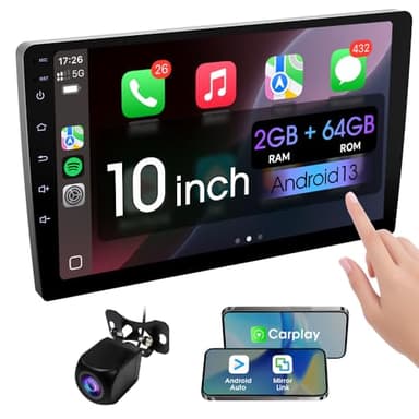 Haudio 10.1 Inch Double din car Screen,with wireles CarPlay and Android Auto,HD Touch Screen Car Stereo with Mirror Link, Bluetooth 5.0, Backup Camera, AUX,FM/AM Transmitter|Double din carplay Radio - Image 1