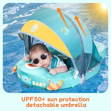 Mambobaby Float with Canopy Skin-Friendly Baby Swim Float with Tail Waterproof Non-Inflatable Mambo Float Smart Swim Trainer Soft Solid Infant Pool Float 3-24 Months Baby Swim Ring - Image 6