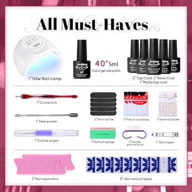 JEWHITENY 45PCS Gel Nail Polish Kit with U V Light LED Nail Lamp 40 Colors Set Manicure Nail Gel Kit - Image 2
