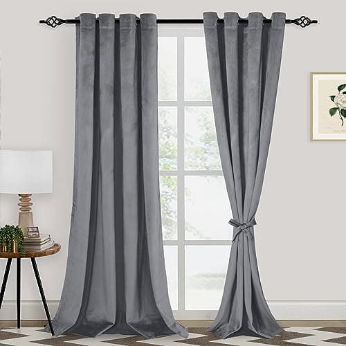 XWZO Grey Velvet Curtains 96 Inches Long, Elegent Soft Luxury Curtains for Living Room, Thermal Insulated Room Darkening Grey Curtain for Bedroom Decor, Velvet Drapes Set 2 Panels - Image 1
