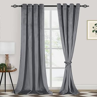 XWZO Grey Velvet Curtains 96 Inches Long, Elegent Soft Luxury Curtains for Living Room, Thermal Insulated Room Darkening Grey Curtain for Bedroom Decor, Velvet Drapes Set 2 Panels - Image 1