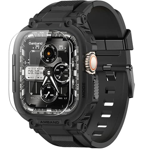 amBand Bands Case Screen Protector Compatible with Apple Watch Ultra 3/2/1 49mm for Men, M1 Sport Series Rugged Cover Strap and 9H Tempered Glass, Military Protective Bumper for iWatch 49 mm Men Black - Image 1