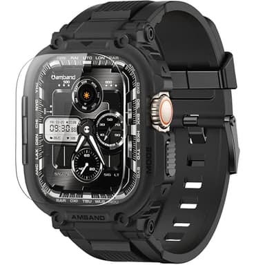 amBand Bands Case Screen Protector Compatible with Apple Watch Ultra 3/2/1 49mm for Men, M1 Sport Series Rugged Cover Strap and 9H Tempered Glass, Military Protective Bumper for iWatch 49 mm Men Black - Image 1