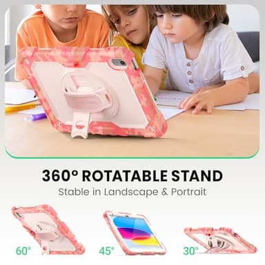 SEYMAC Case for iPad (A16) 11th/10th Generation 2025/2022 (11″/10.9″), Heavy Duty Full-Body Shockproof Protective Case with Screen Protector, Rotating Stand, Hand/Shoulder Strap, Multicolor/Pink - Image 4