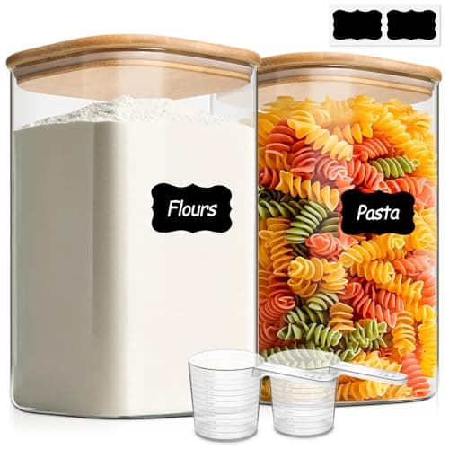 ComSaf 1.2 Gallon Wide Mouth Flour Sugar Storage Containers 2 Pcs, 4.6 Qt Glass Storage Containers with Lids, Large Pantry Glass Jar with Lid, Big Jars for Rice, Flour, Sugar, Cereal, Cookie, Coffee - Image 1
