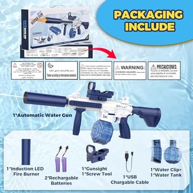 Electric Water Gun,Water Gun With Muzzle Light,Automatic Squirt Gun Long Range Blaster Up To 32 FT,Outdoor Party Shooting Game Toy With 2 Water Tanks & 2 Batteries,Ideal Summer Gift for Kids & Adults. - Image 6