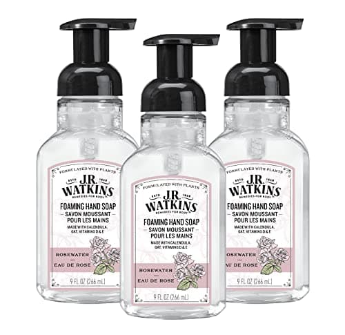 J.R. Watkins Foaming Hand Soap with Pump Dispenser, Moisturizing Foam Hand Wash, All Natural, Alcohol-Free, Cruelty-Free, USA Made, Rosewater, 9 fl oz, 3 Pack - Image 1