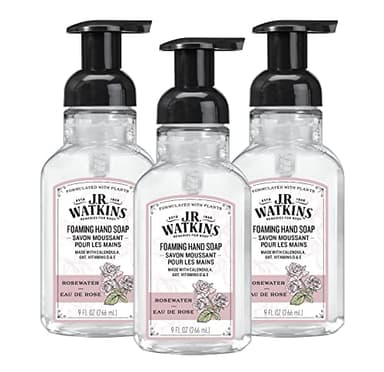 J.R. Watkins Foaming Hand Soap with Pump Dispenser, Moisturizing Foam Hand Wash, All Natural, Alcohol-Free, Cruelty-Free, USA Made, Rosewater, 9 fl oz, 3 Pack - Image 1