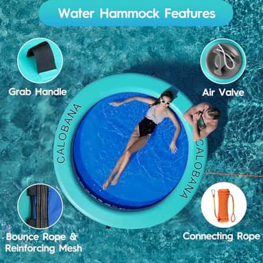 CALOBANA 10ft Heavy Duty Inflatable Water Hammock, Round Floating Ring Float Island Platform River Floats Lake Raft Tanning Pool Lounger for Adults Party, Blue - Image 5