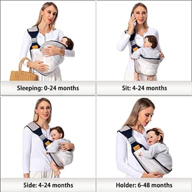 Shiaon Baby Sling Carrier, Baby Carrier Newborn to Toddler(7-45lbs), Toddler Carrier with Safety Buckle, One Shoulder Adjustable Shoulder Strap, One Size Fits All, Mesh Grey - Image 3