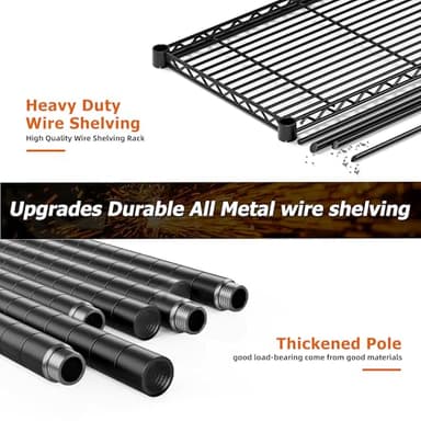 REIBII 1600LBS Storage Shelves 69.8''W Metal Shelving 5 Tier Wire Shelving Unit,Pantry Shelves Kitchen Shelves Adjustable Wire Commercial Shelf for Garage Storage Shelves, 69.8" Wx15.8 Dx72.4 H, Black - Image 9