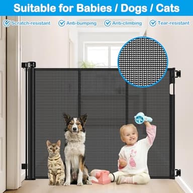 Reinforced 42" Tall X 80" Wide Retractable Dog Gate for Hallway Extra Tall Baby Gates for Dogs Indoor High Reinforced Bar Retractable Baby Gates for Doorways Extra Wide Pet Gate Outdoor, Black - Image 7