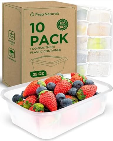 PrepNaturals 10 Pack Meal Prep Containers - 10 Pack of 25 Oz 100% BPA-free Plastic Food Storage Containers with Lids - Reusable Plastic Containers with Lids - Dishwasher Safe Lunch Containers - Image 1