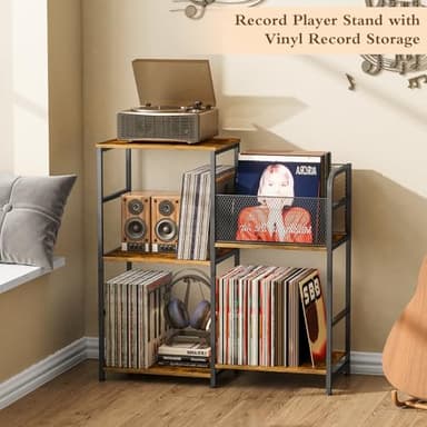 ThreeHio Record Player Stand, Turntable Stand with Vinyl Storage Holds up to 300+ Albums, Storage Cabinet for Vinyl Records, Record Player Table for Living Room - Image 7