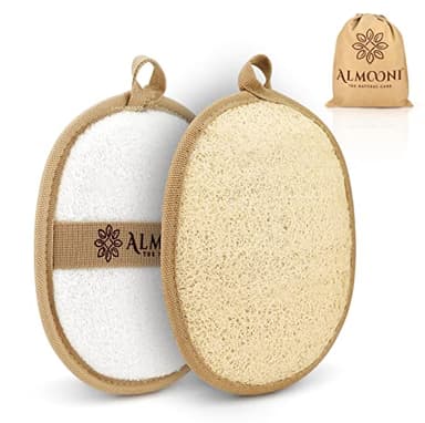 Almooni Natural Loofah Exfoliating Body Scrubber, Made with Natural Egyptian Shower Loofah Sponge, Bath Shower Loofah Sponge for Women and Men, for Face and Body That Gets You Clean - 2 Count (1 Pack) - Image 1