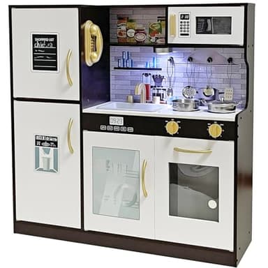TOUCH US Wooden Play Kitchen Toy Set with Light, Kids Children Pretend Toy Kitchen Playset with Sink Play Toy,Oven Microwave,Toddler Cooking Set Toy for Ages 3+ Baby Girls Boys - Image 1