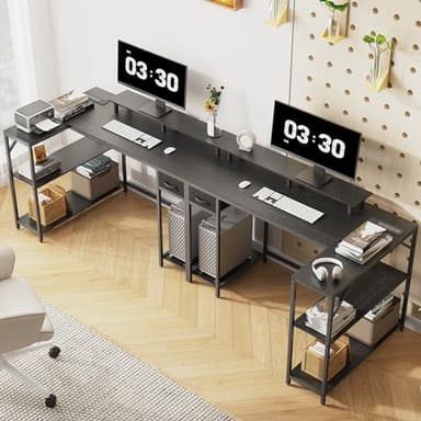 Eivanet 47 inch Gaming Desk with Power Outlet & LED Light, Reversible L Shaped Desk, L Shaped Desk with Hook & Monitor Stand, Computer Desk with Drawer and Shelves for Home Office Bedroom - Image 2