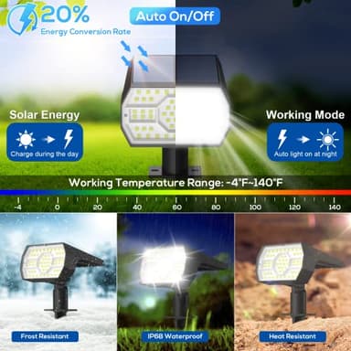 NYMPHY Solar Lights Outdoor Waterproof IP68, 56 LED 3 Lighting Modes Solar Powered Garden Yard Spot Solar Lights for Outside Landscape- 6 Pack (Cool White) - Image 3