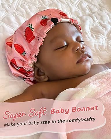 YANIBEST Baby Satin Bonnet Sleep Cap - Double Layer Reversible Adjustable Silky Satin Cap for Infant Toddler(6-36Months,Strawberry) - Image 2