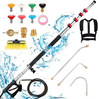 TaoTazon Pressure Washer Extension Wand, 24FT Gutter Cleaning Tools from The Ground with Brush, Pressure Washer Extension Pole - Image 1