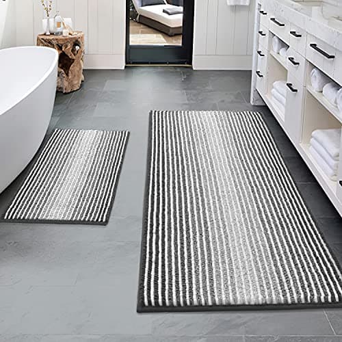 BSICPRO Bathroom Rugs and Mats Sets, 2 Piece Thick Absorbent Chenille Non Slip, Soft Shaggy Floor Mats, Machine Washable (20" x 47" Plus 16" x 24", Gray) - Image 1