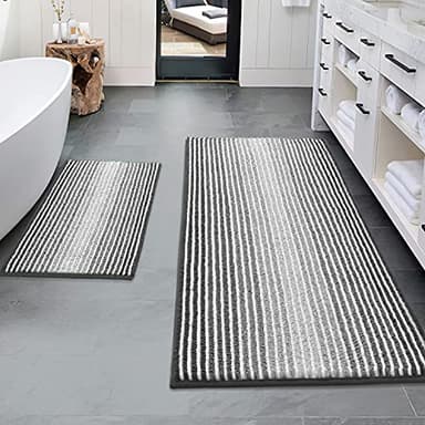 BSICPRO Bathroom Rugs and Mats Sets, 2 Piece Thick Absorbent Chenille Non Slip, Soft Shaggy Floor Mats, Machine Washable (20" x 47" Plus 16" x 24", Gray) - Image 1