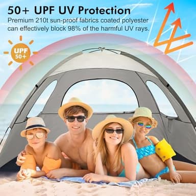 WhiteFang Beach Tent Anti-UV Portable Sun Shade Shelter for 4 Person, Extendable Floor with 3 Ventilating Mesh Windows Plus Carrying Bag, Stakes and Guy Lines (Baby's Breath) - Image 3