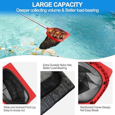 Swimming Pool Cleaning Kit Including 5.7 Feet Aluminum Pool Pole 4-Segment & Rotatable Pool Brush with Round End & Pool Leaf Rake Fine Mesh Net,Replaceable Pool Cleaning Leaf Skim Net-Fast Cleaning - Image 4