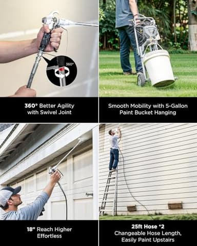 InoKraft MaXpray M3 Cart Airless Paint Sprayer, Highly Efficient Thinning-Free Minimal Overspray for Up to 15 Gallon DIY Painting Projects Home Interior & House Exterior, with Sprayer Accessories - Image 5