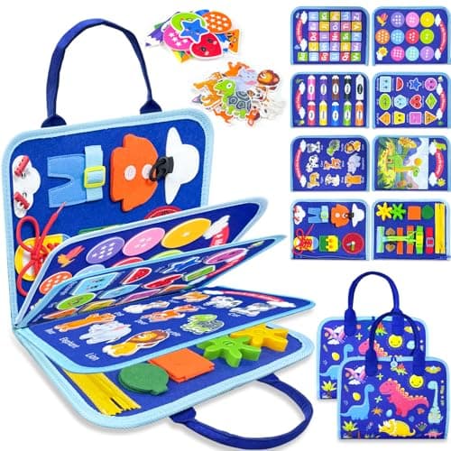 Walenty Busy Board Montessori Toys for Toddler Boy Birthday Gifts, Busy Book Sensory Learning Toys for Toddlers, Educational Activities Airplane Car Travel Toy for Boys - Image 1