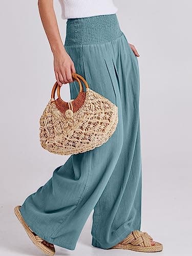 ANRABESS Women Linen Palazzo Pants Summer Boho Wide Leg High Waist Casual Lounge Pant 2025 Beach Travel Vacation Outfits Lake Medium - Image 3