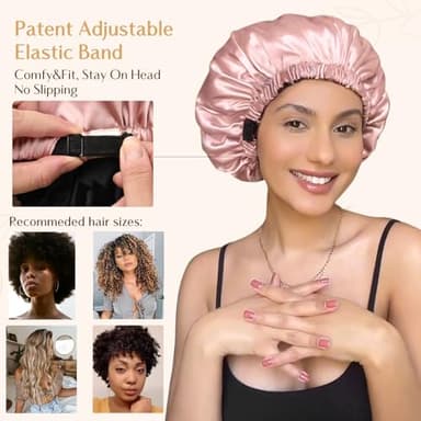 YANIBEST Adjustable Silk Bonnet Double Layer Satin Bonnet Hair Bonnet for Sleeping Bonnets for Women Hats Curly Natural Hair, Blush Pink - Image 3