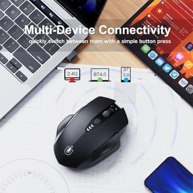 Uineer Wireless Bluetooth Mouse,[Upgraded] Rechargeable (BT 5.0/4.0+2.4G Hz),Computer Mouse with Visible Battery Level, 4 Adjustable DPI, Portable PC Mouse for MacBook Chromebook,Black - Image 2