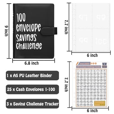 Ndsox 100 Envelopes Money Saving Challenge Binder, A5 Budget Binder with Cash Envelopes, Savings Challenges Book to Save $5,050, 10,000, 500, Budget Planner for Budgeting Planner Saving Money, Black - Image 4