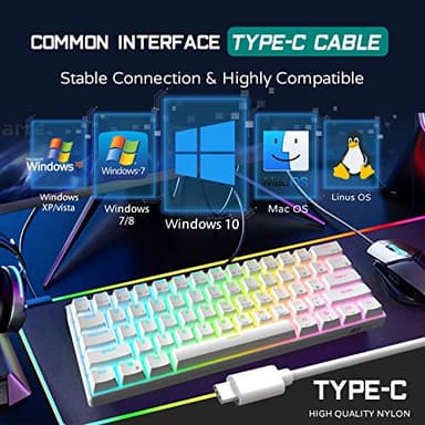 RK ROYAL KLUDGE RK61 60% Gaming Keyboard, Wired RGB Mechanical Keyboard with No-Conflict 61 Keys, Hot Swappable PC Game Keyboard for Windows Mac, Quiet Red Switch-White - Image 7
