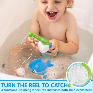 JOYIN Bath Fishing Toy Set for Toddlers - Magnetic Toy with Fishing Rod, Spinning Octopus and Starfish, Wind-up Shark and Turtle - Sensory Development for Infants - Image 5