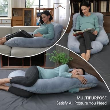 MOON PARK Pregnancy Pillows for Sleeping - U Shaped Full Body Maternity Pillow with Removable Cover - Support for Back, Legs, Belly, HIPS - 57 Inch Pregnancy Pillow for Women - Grey - Image 6