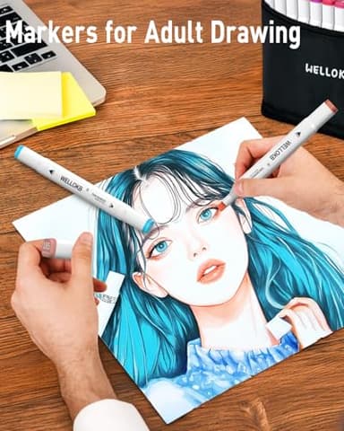WELLOKB Alcohol Markers, 80 Colors Dual Tip Art Colored Markers for Adult Coloring Book, Painting, Drawing, Alcohol Based with Carrying Case for Adult Kids - Image 5