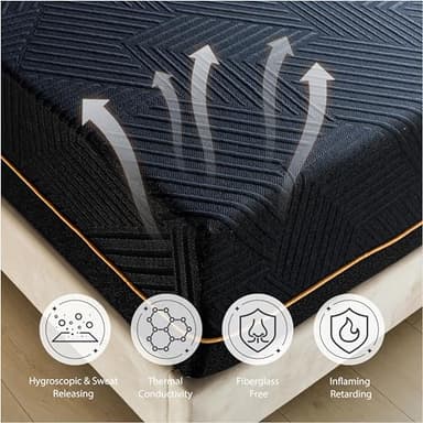 Dyonery Firm Queen 14 Inch Memory Foam Mattress in a Box, Cooling Knit Fabric Cover, Copper Memory Foam, Made in The USA of US Foam, CertiPUR-US Certified, 80”x60”, Black - Image 5