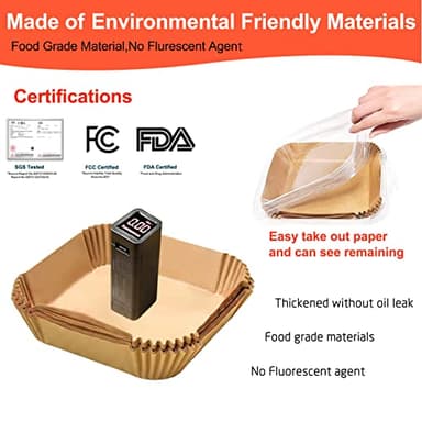 Air Fryer Liners Disposable 9 Inch, 9 inch Air Fryer Liners 125 Pcs Large Square Air Fryer Paper Liners for 5QT 6qt 8QT Air Fryer, Non-stick Parchment Paper for Frying, Baking - Image 6