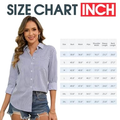 CUNLIN Grey Long Sleeve Striped Blouse Gray Blouses for Women Womens Button Down Shirt Shirts Tops Collared Up Boyfriend Grey Size L - Image 6