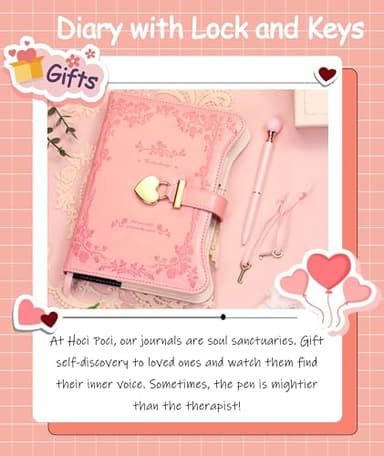 Hoci Poci Diary with Lock and Keys for Girls Gift Ideas, 360 Gold Edged Pages Journal for Women, B6 Refillable Notebook for Writing with Pen and Bookmark (Garden Pink) - Image 6
