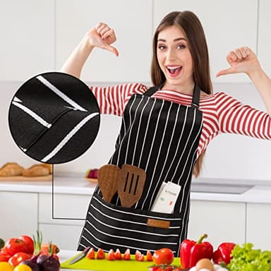 BeLuyi 2 Pack Adjustable Bib Apron with 2 Pockets Chef Cooking Kitchen Restaurant Aprons for Women Men (Black/Brown Stripes) - Image 4