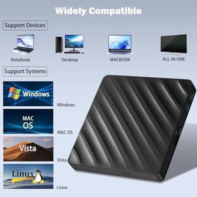 5 in 1 External Blu Ray Drive, Portable Blu Ray Player with USB 3.0 Type-C, CD DVD Burner 3D Blu Ray with SD/TF Port, Blu Ray Drive Compatible with Windows Laptop Desktop (Updated Version) - Image 6